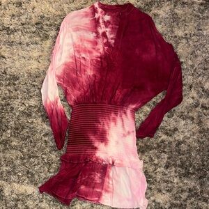 Woman’s Vneck Ruffle Pink Tie-Dye Dress